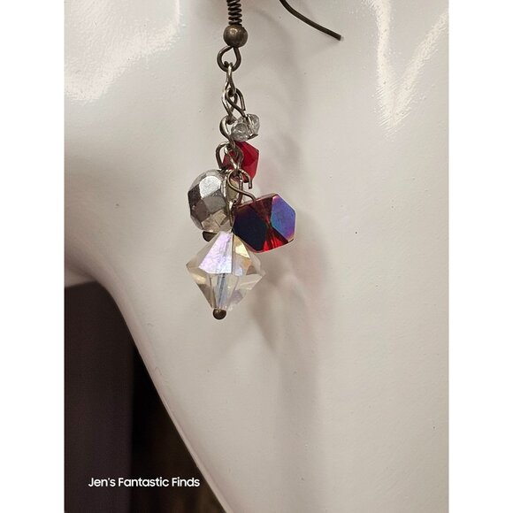 Made with Swarovski Crystal Red Bead Dangle Silver Earrings Hand Made OOAK - Picture 1 of 7
